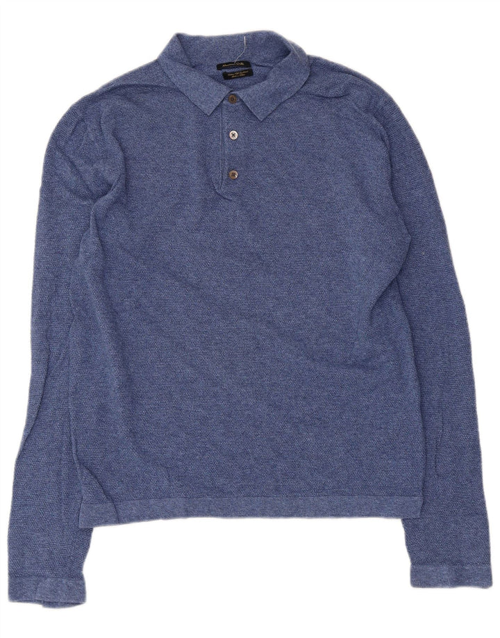 MASSIMO DUTTI Polo da uomo a manica lunga grande in cotone blu