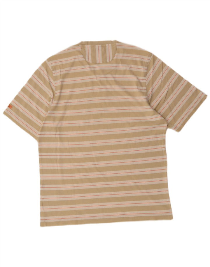 ADIDAS Mens Graphic T-Shirt Top Medium Beige Striped Cotton