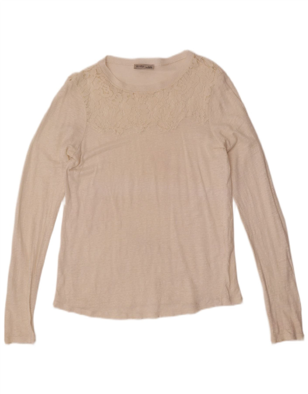 Top Zara da donna a maniche lunghe UK 12 medio bianco sporco floreale