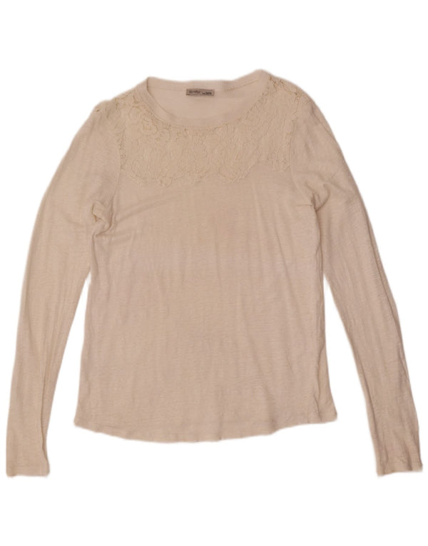 Top Zara da donna a maniche lunghe UK 12 medio bianco sporco floreale