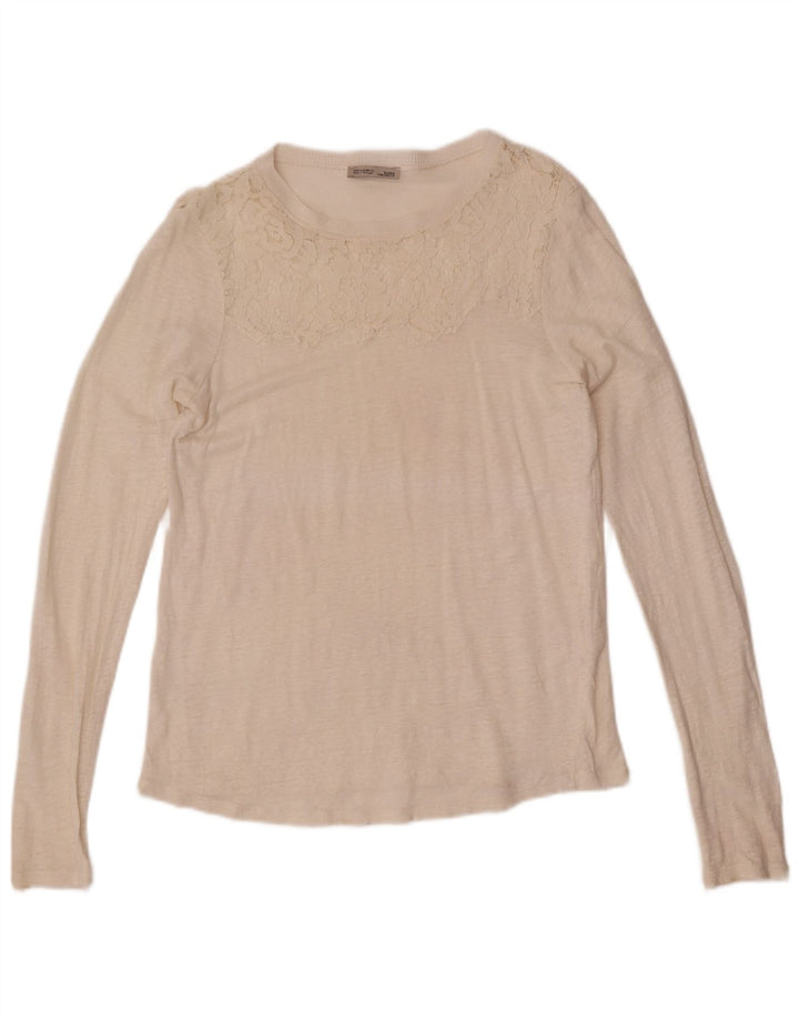 Top Zara da donna a maniche lunghe UK 12 medio bianco sporco floreale