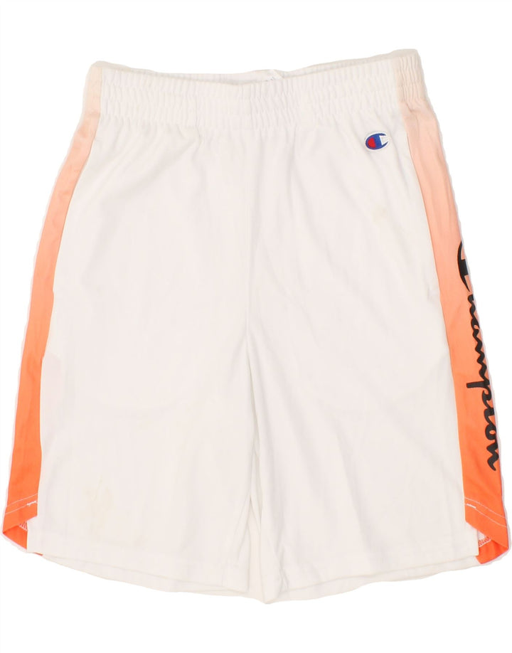 CHAMPION Boys Graphic Sport Shorts 9-10 Years Medium  White Colourblock Vintage Champion and Second-Hand Champion from Messina Hembry 