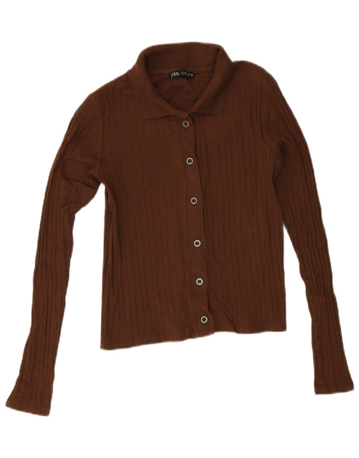 Maglione cardigan corto da donna Zara UK 10 piccolo marrone