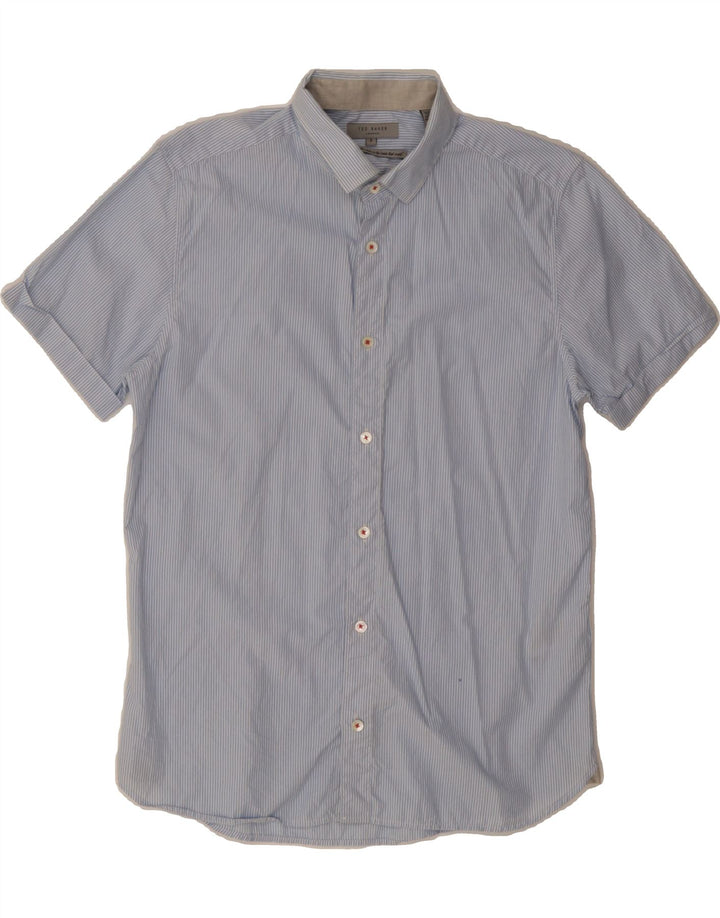 TED BAKER Mens Short Sleeve Shirt Size 3 Medium Blue Pinstripe Cotton Vintage Ted Baker and Second-Hand Ted Baker from Messina Hembry 