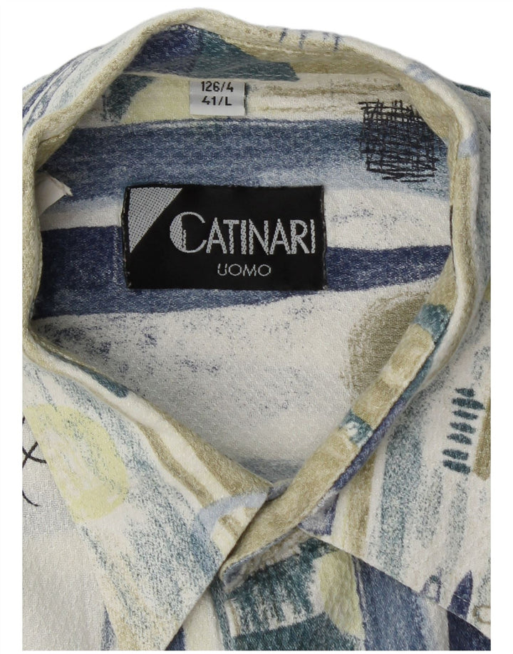 Camicia da uomo con motivo astratto lungo VINTAGE taglia 41 grande blu