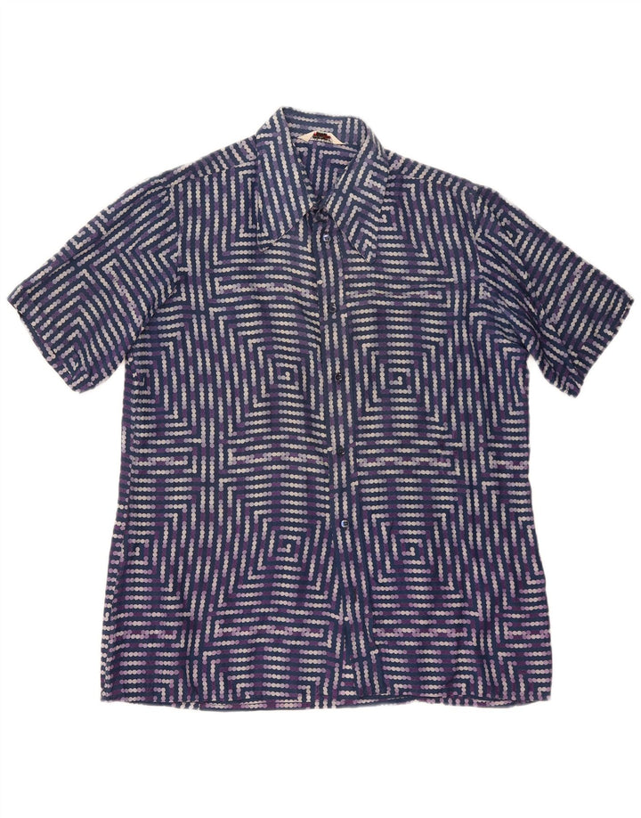 PANCALDI Camicia Uomo Manica Corta XL Blu Geometria