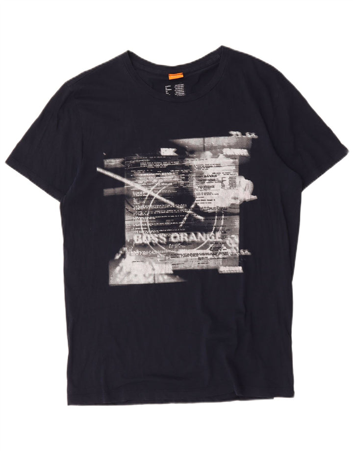 T-shirt grafica da uomo Hugo Boss Top Large in cotone blu navy