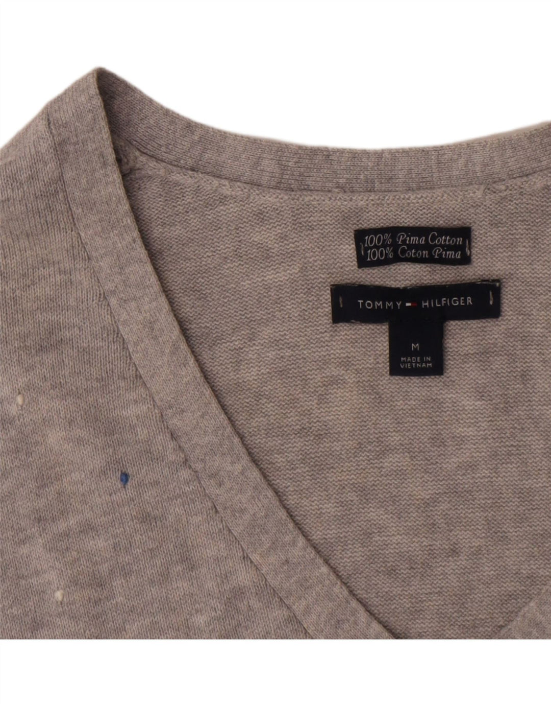 Tommy Hilfiger Donna Top Manica Lunga UK 12 Cotone Maculato Grigio Medio
