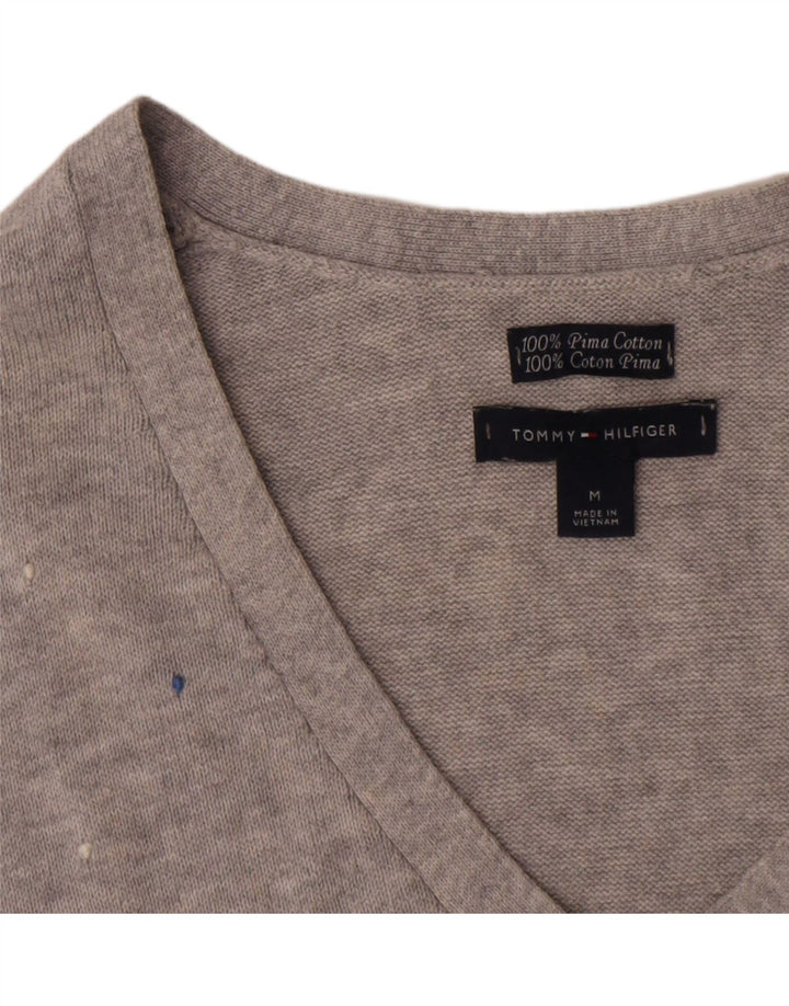 Tommy Hilfiger Donna Top Manica Lunga UK 12 Cotone Maculato Grigio Medio