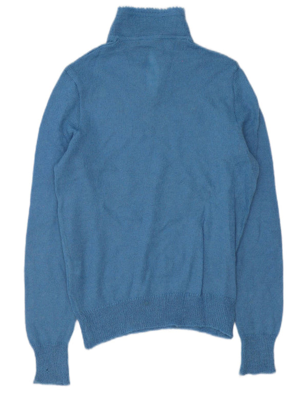 Maglione maglione collo alto da donna Cellini UK 10 piccolo acrilico floreale blu