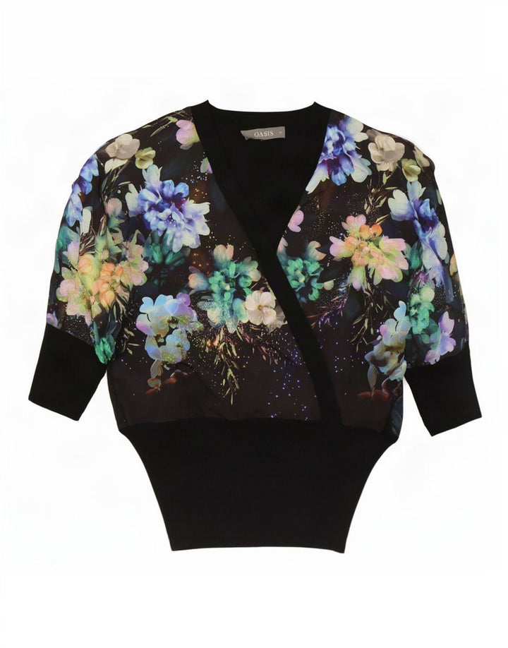 Camicetta oversize da donna Oasis Top UK 6 XS Viscosa floreale nera
