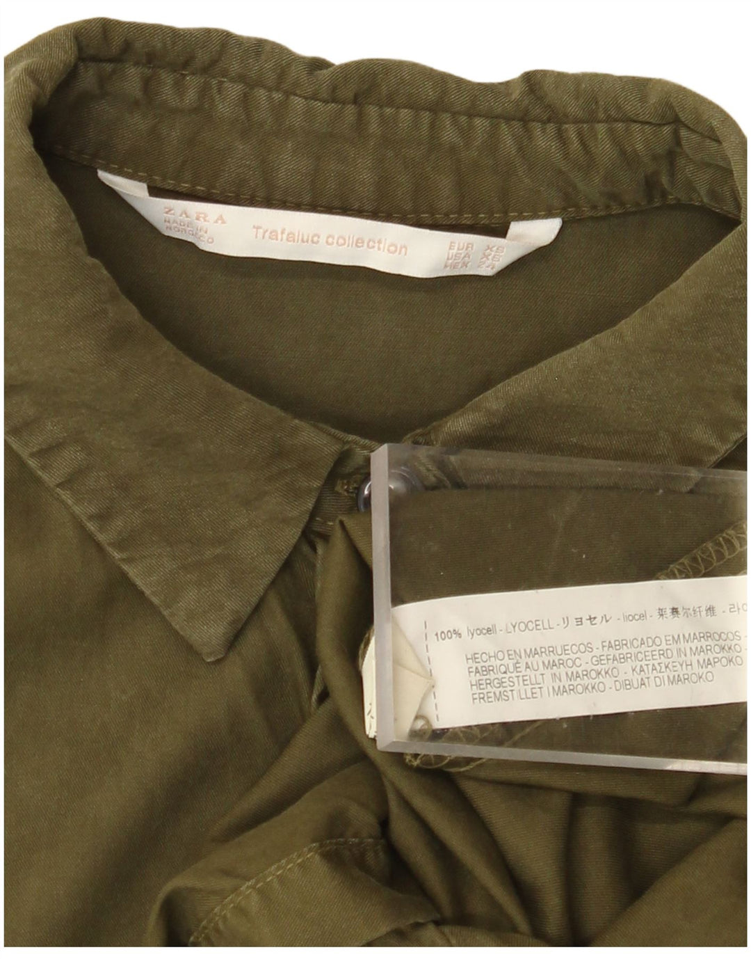Camicia oversize lunga da donna ZARA UK 6 XS Khaki Lyocell
