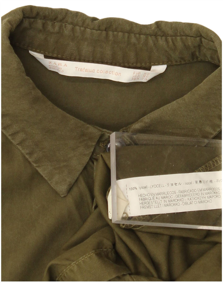 Camicia oversize lunga da donna ZARA UK 6 XS Khaki Lyocell