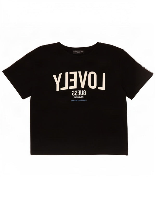 Guess T-shirt grafica da donna UK 14 Medium Black Cotton