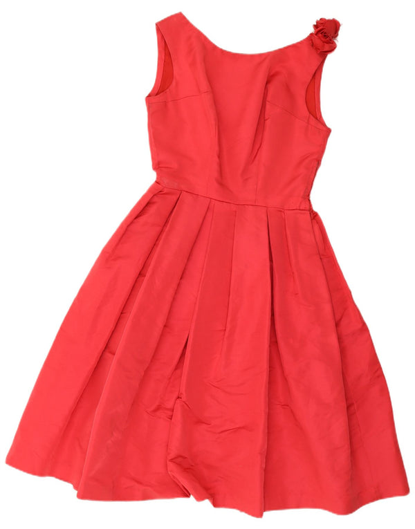 Abito a trapezio pieghettato senza maniche vintage da donna UK 10 piccolo rosso