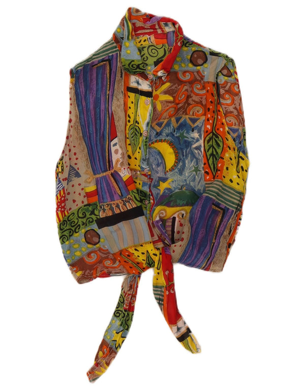 Camicetta corta da donna vintage UK 12 Patchwork medio multicolore