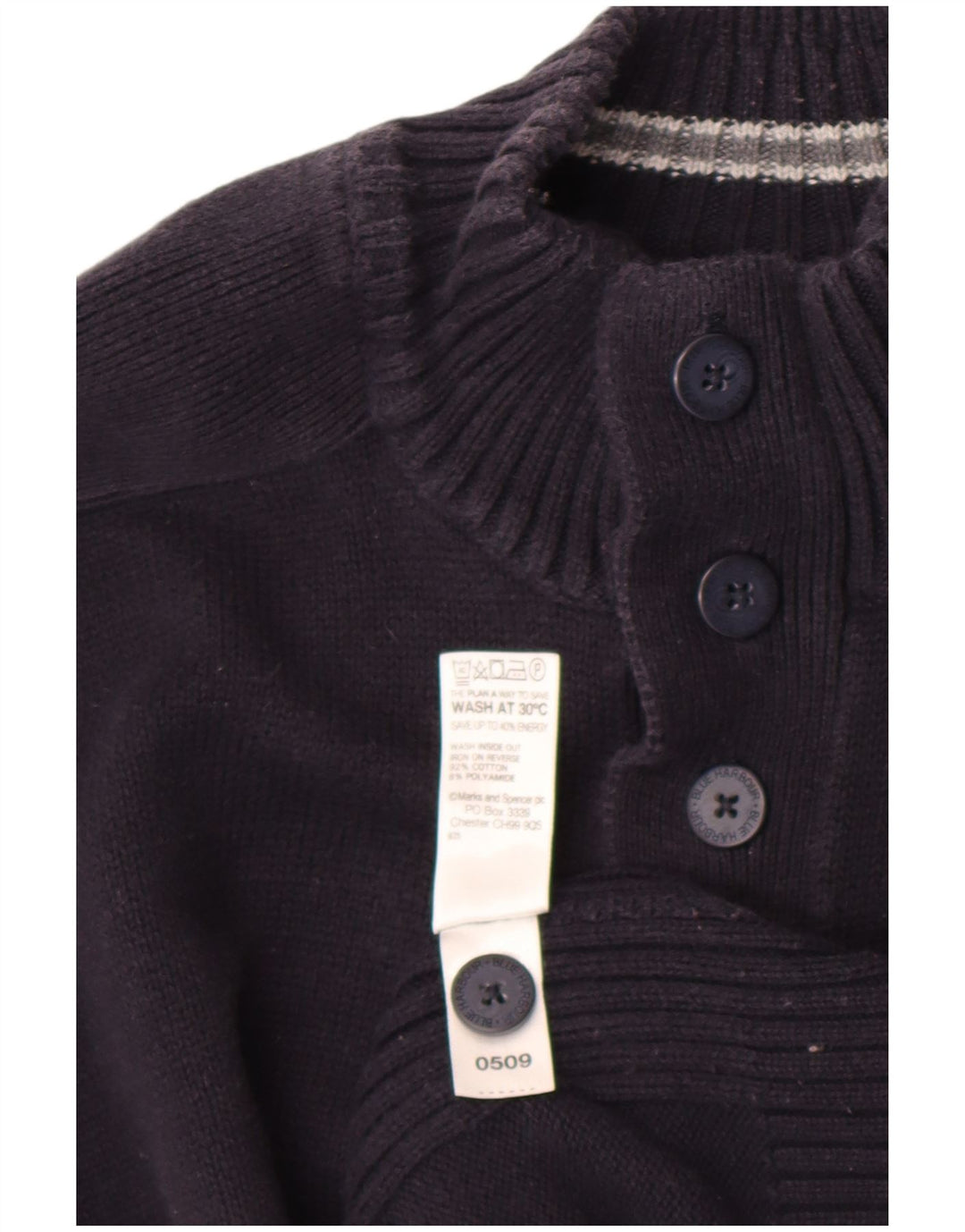 Maglione da uomo Marks & Spencer con bottoni e collo grande blu navy