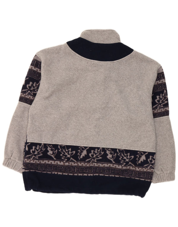 Maglione in pile da uomo vintage con zip sul collo, grande poliestere floreale grigio