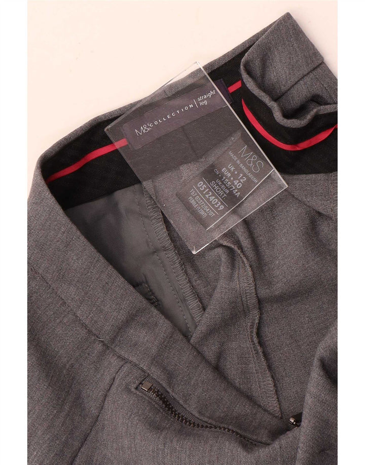 Pantaloni da abito dritti da donna Marks & Spencer UK 12 Medium W30 L28 Grigio