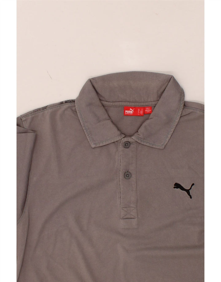 PUMA Mens Graphic Polo Shirt Medium Grey Cotton Vintage Puma and Second-Hand Puma from Messina Hembry 