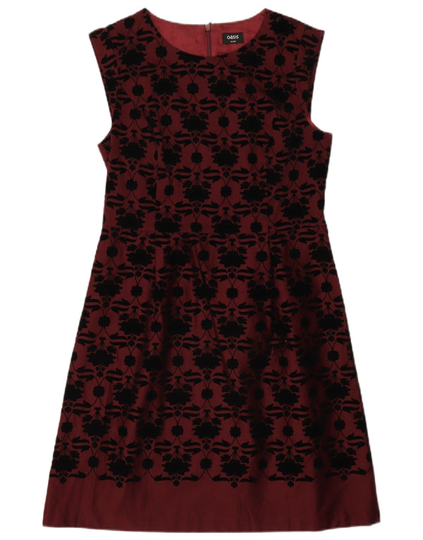 Abito a trapezio senza maniche da donna Oasis UK 14 Cotone floreale bordeaux medio