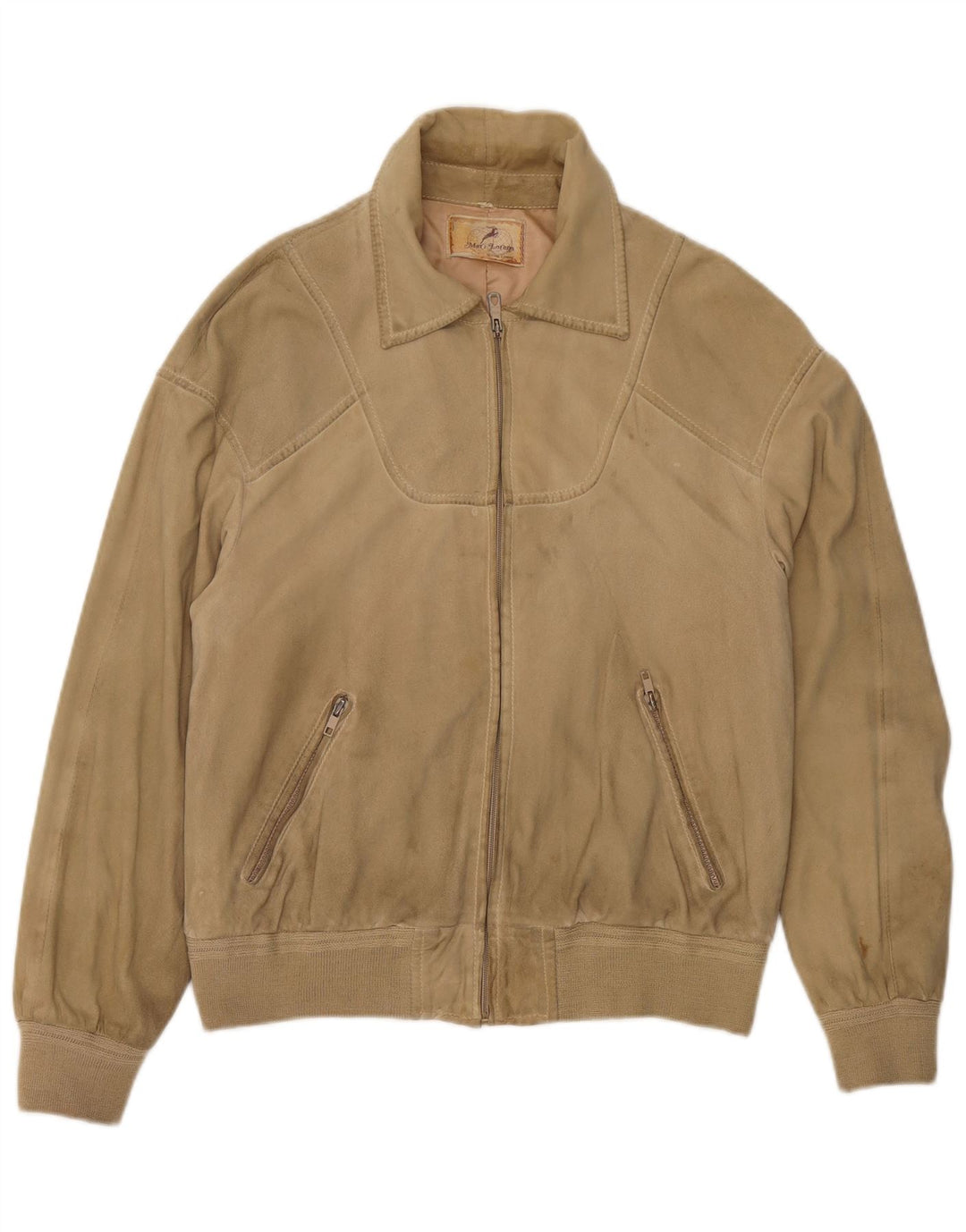 Giubbotto bomber in pelle scamosciata vintage da uomo UK 38 Beige medio
