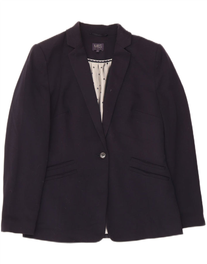 MARKS & SPENCER Womens 1 Button Blazer Jacket UK 14 Medium Navy Blue Vintage Marks & Spencer and Second-Hand Marks & Spencer from Messina Hembry 