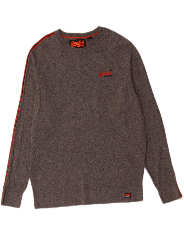 Maglione da donna con scollo a barca SUPERDRY UK 16 Grande cotone chiazzato grigio