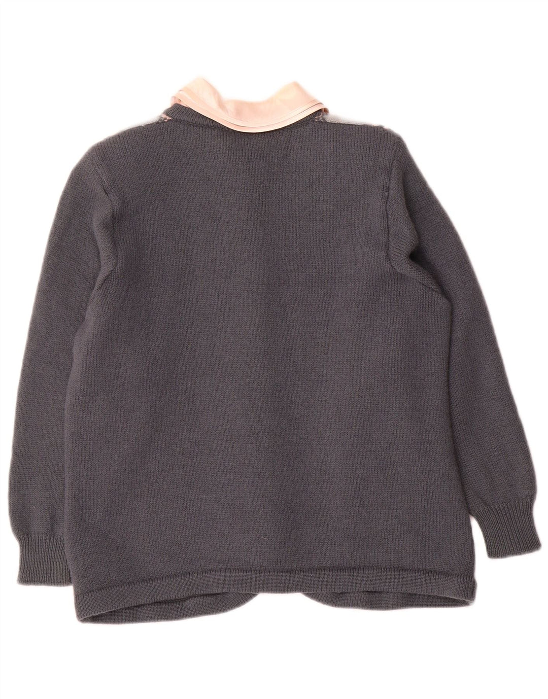 Maglione cardigan da donna vintage UK 12 Lana geometrica grigio medio