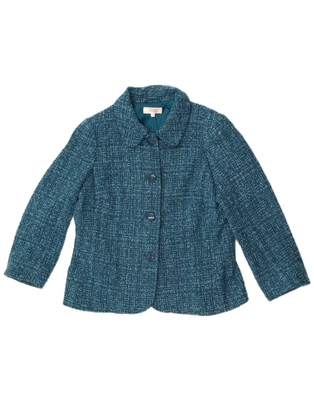 Giacca blazer a 4 bottoni da donna Marks & Spencer UK 14 poliestere blu medio