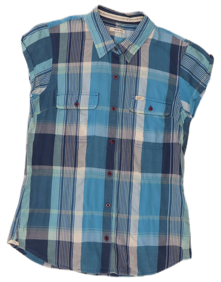 Camicia a maniche corte da donna Lee UK 12 Cotone a quadri blu medio