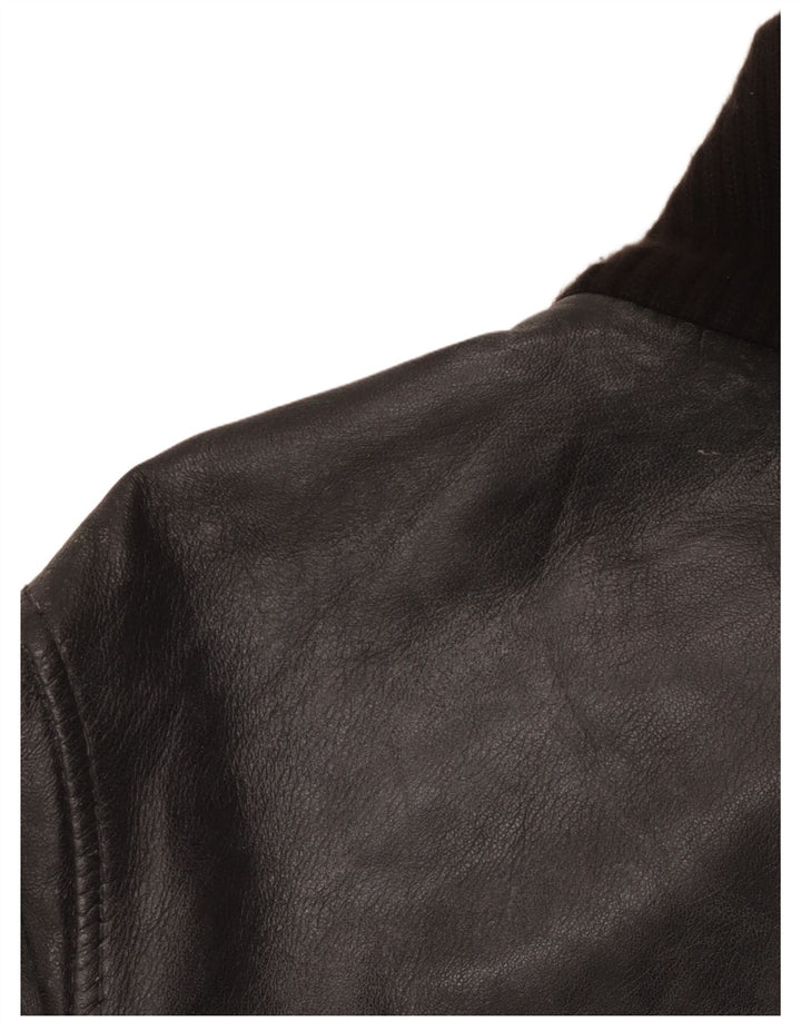 Giacca bomber da donna vintage in pelle IT 50 grande in pelle nera