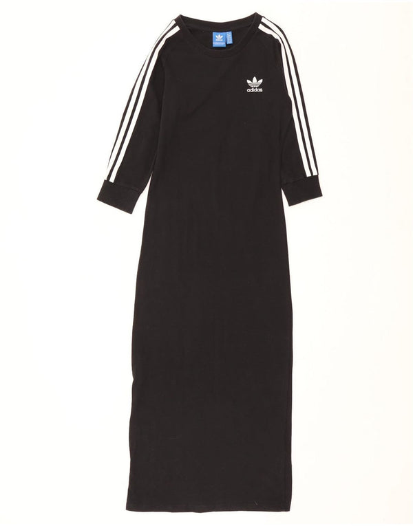 Abito maxi t-shirt a maniche lunghe da donna Adidas UK 12 cotone nero medio