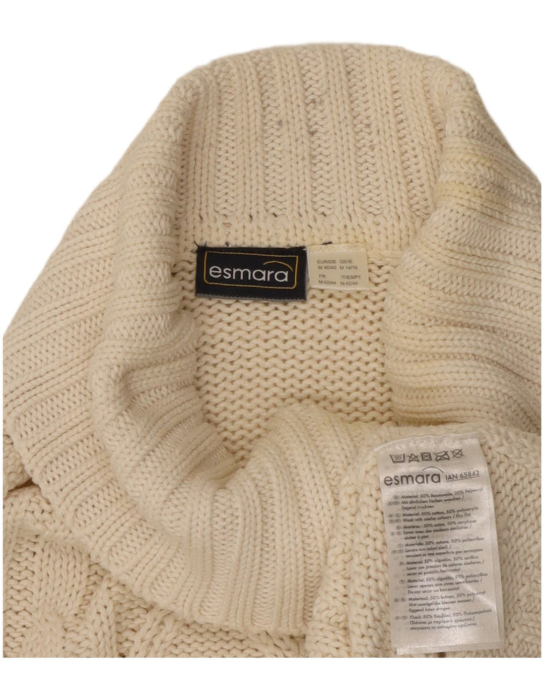 Maglione maglione collo alto da donna ESMARA UK 14 cotone bianco sporco medio