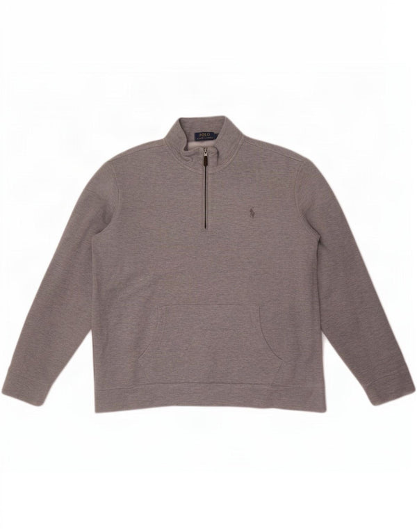 Polo Ralph Lauren Felpa con collo con zip da uomo Maglione XL Cotone grigio