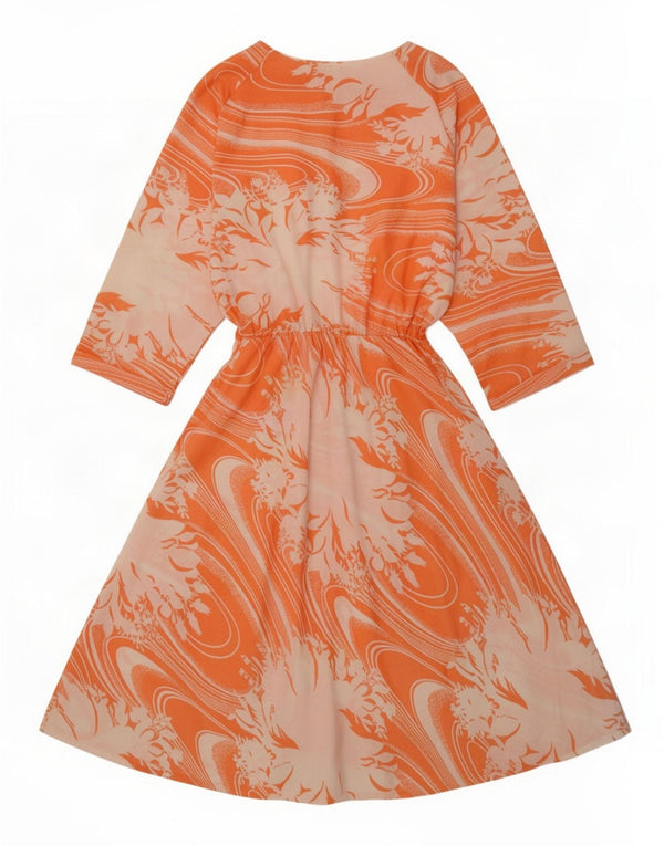 Abito vintage da donna a linea A con maniche a 3/4 UK 12 Arancione medio floreale