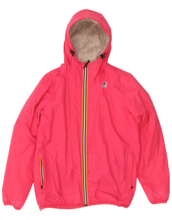 Giacca a vento oversize in sherpa con cappuccio K-Way da donna UK 10 Small Rosa