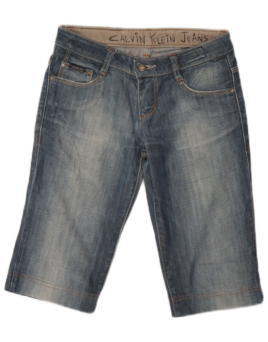 Pantaloncini di jeans Bermuda da donna Calvin Klein W26 piccoli in cotone blu