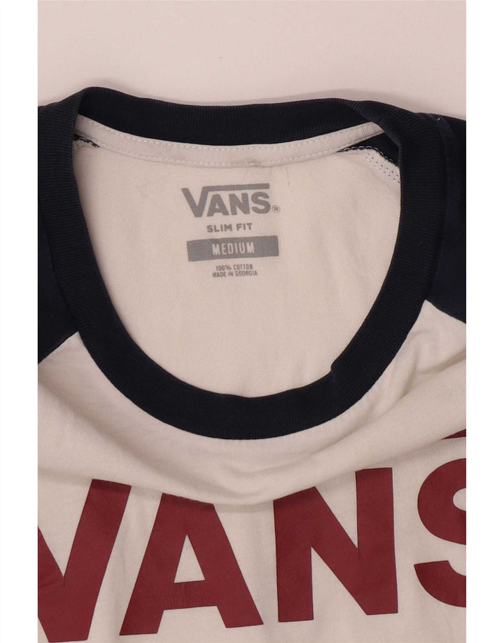 Top Vans da uomo slim fit con maniche a 3/4 in cotone color block bianco medio