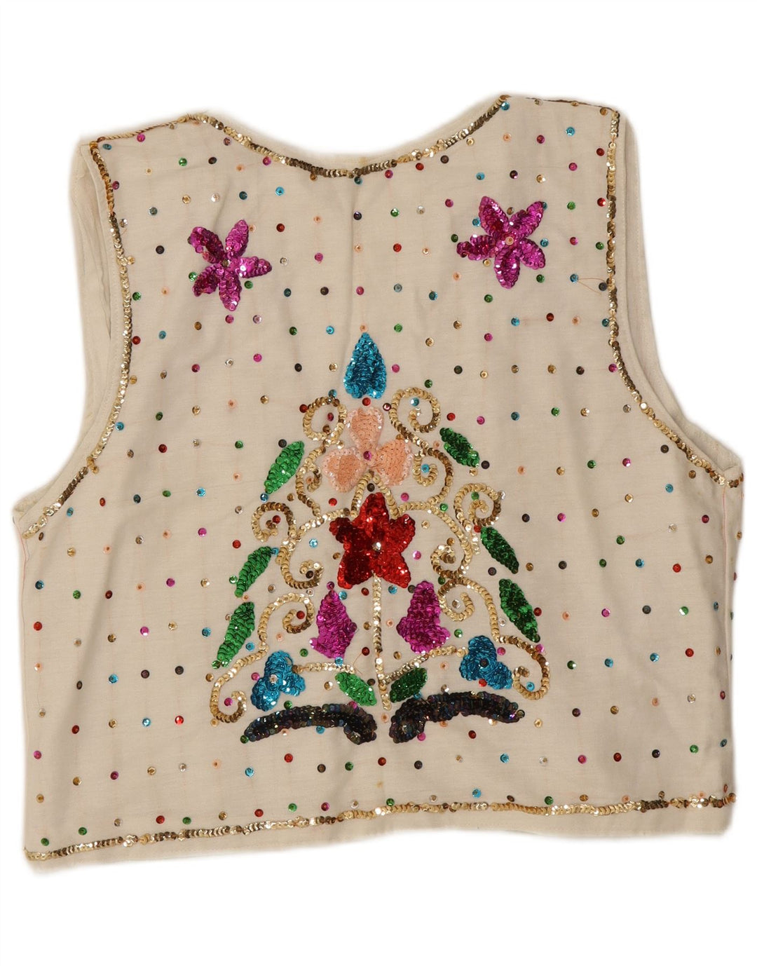 Gilet APERTO da donna vintage UK 16 grande floreale bianco
