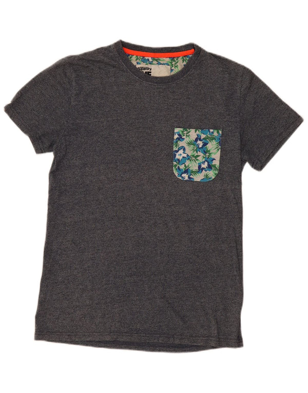 T-shirt da uomo Superdry Top Small in cotone chiazzato grigio