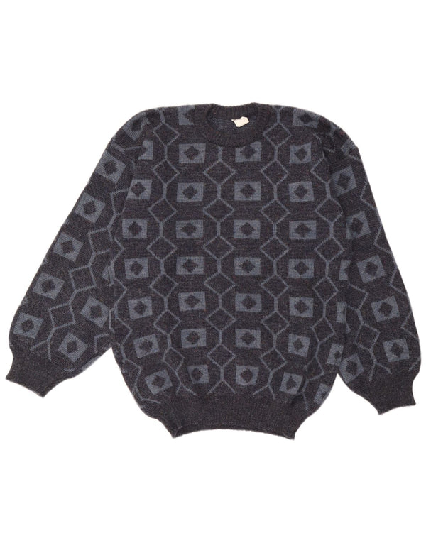 Maglione girocollo da uomo vintage in acrilico geometrico grigio medio