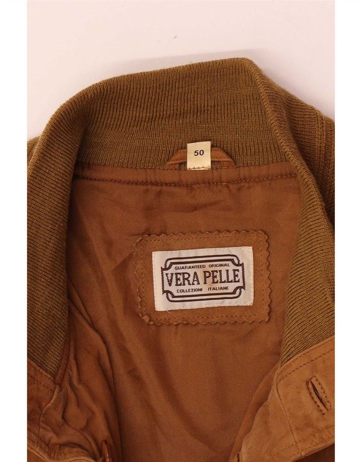Giacca bomber scamosciata da uomo vintage IT 50 grande in pelle marrone retrò