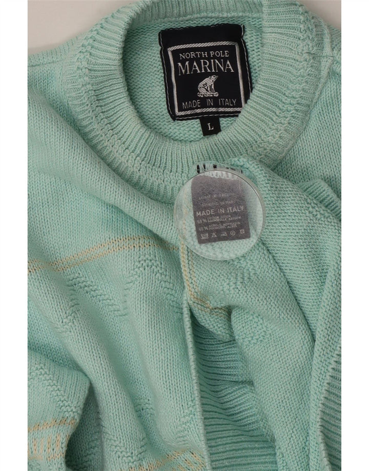 NORTH POLE Maglione da uomo girocollo maglione grande cotone a righe turchesi