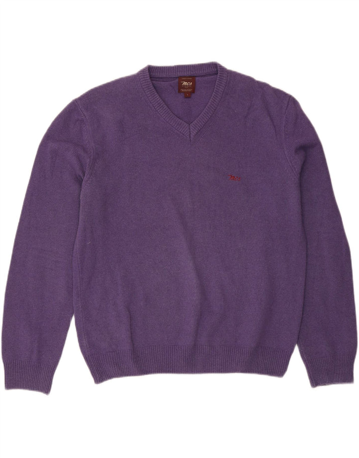 Marlboro Classics Maglione da uomo con scollo a V grande lana viola