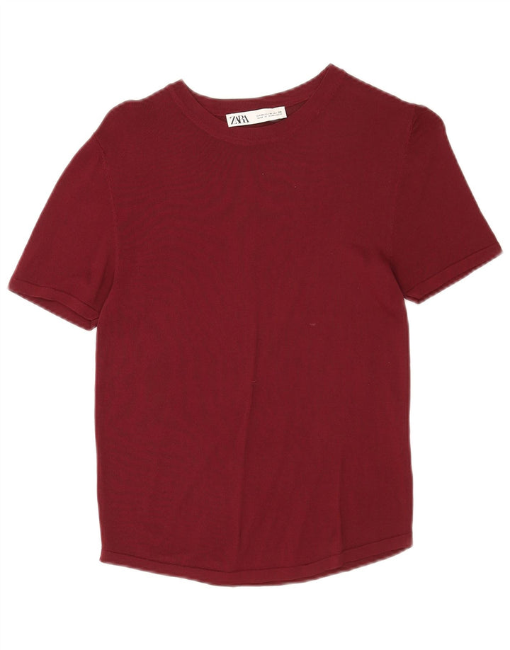 T-shirt Zara da donna Top UK 12 viscosa bordeaux medio