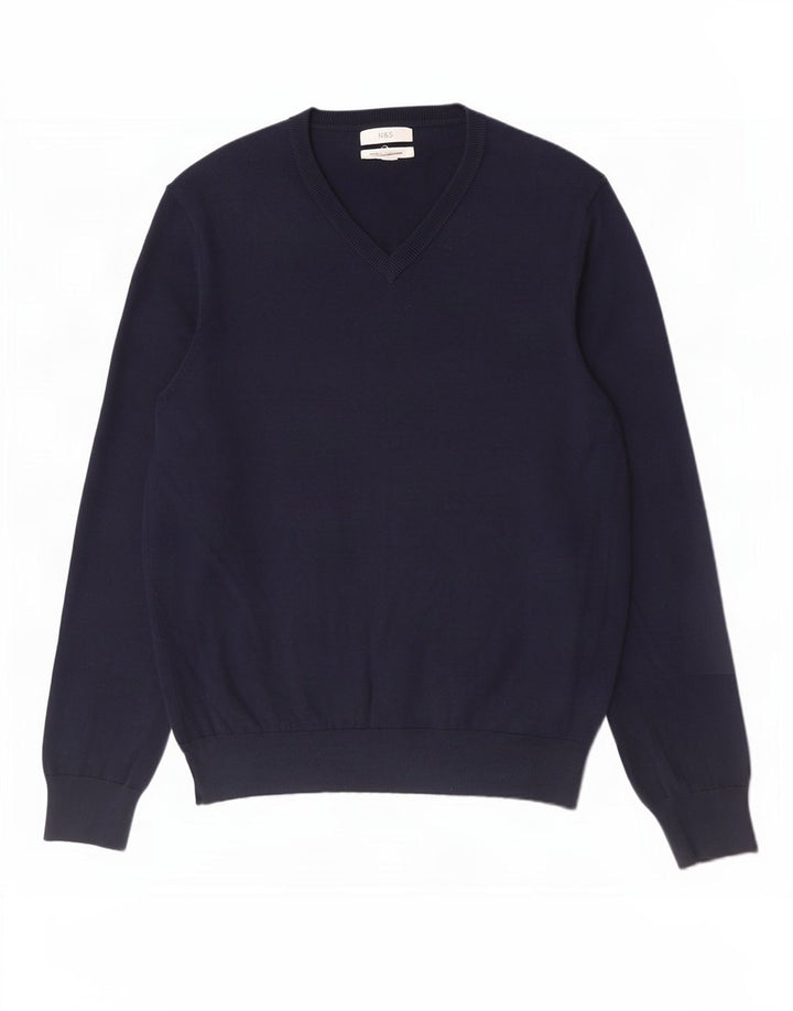 Maglione da uomo con scollo a V Marks & Spencer grande in cotone blu navy