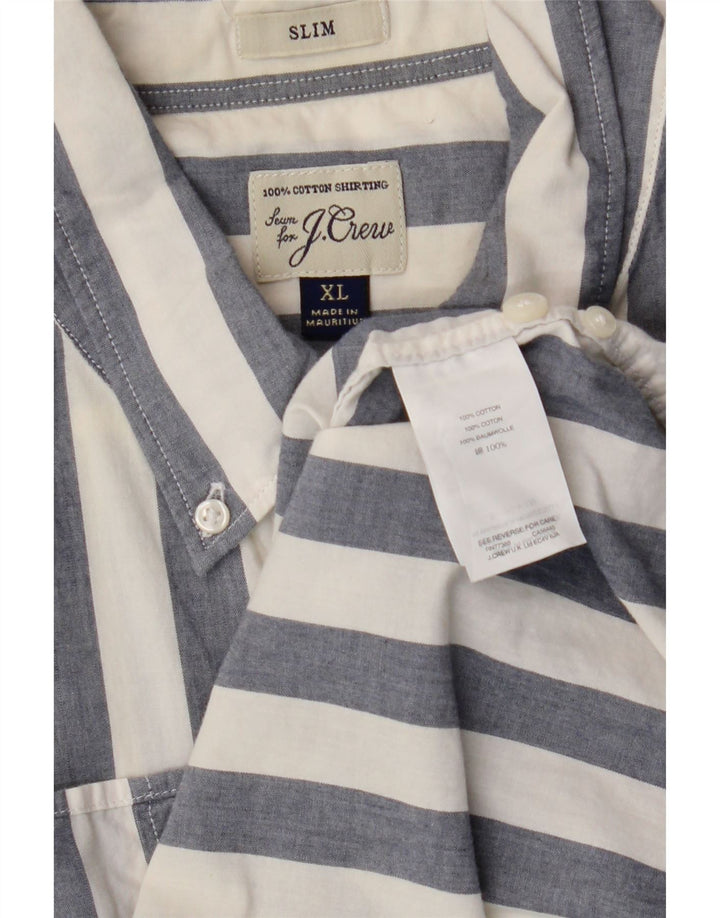J. CREW Camicia slim a maniche corte da uomo XL in cotone a righe blu