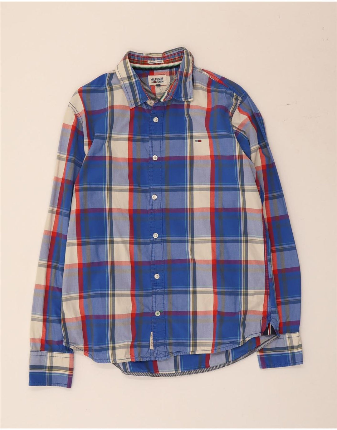 Camicia da uomo Tommy Hilfiger a quadri grandi in cotone blu