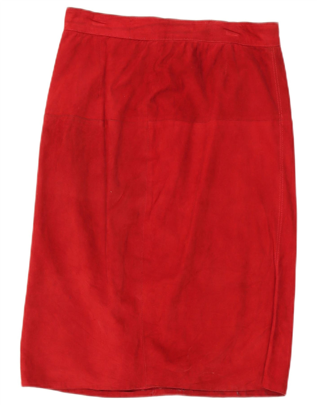 Set gonna 2 pezzi in pelle scamosciata da donna VINTAGE UK 14 medio W30 pelle rossa